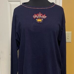 Vintage Longaberger Homestead Navy Shirt with Red, White, Blue & Gold Embroidery